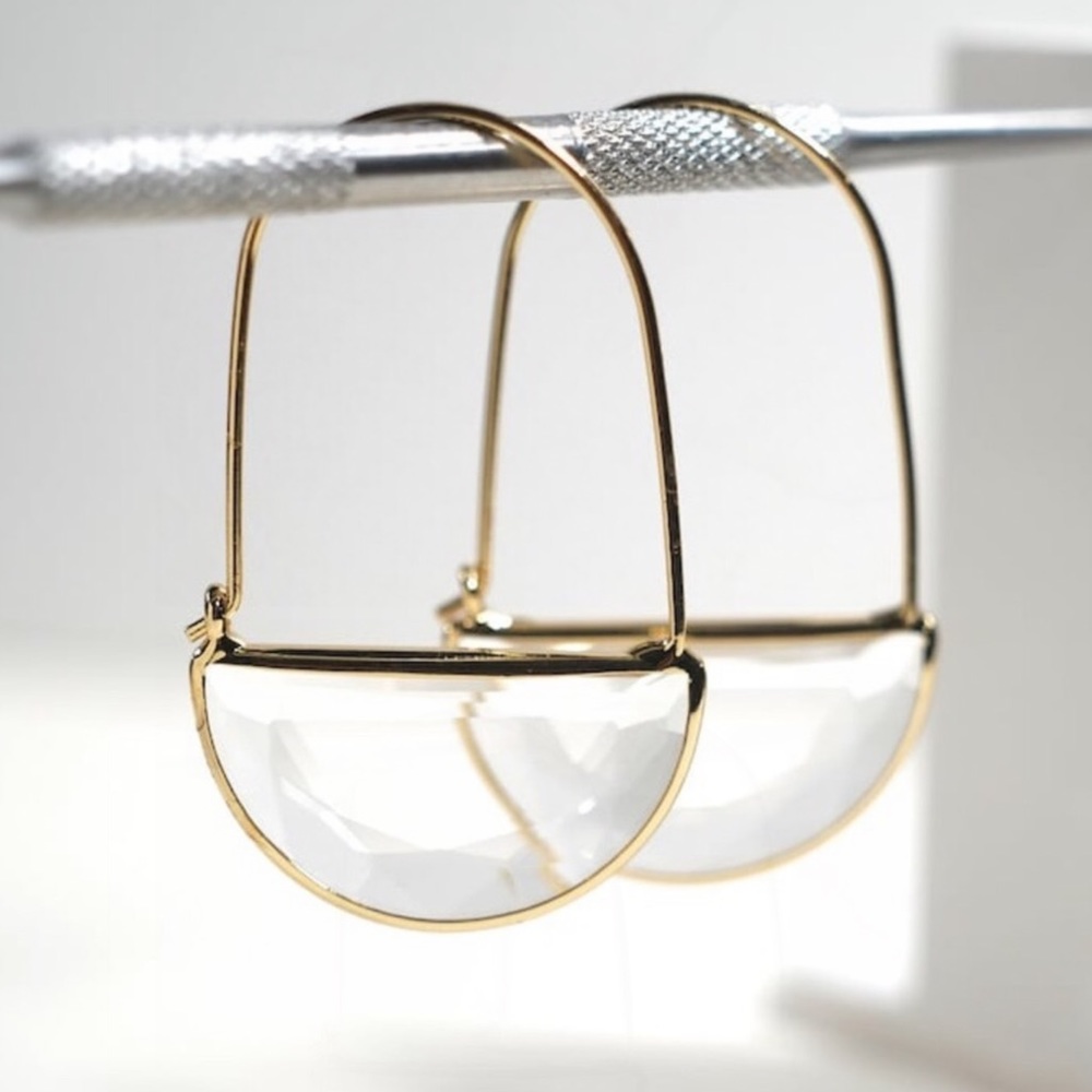 ✨3for$38 New Anthro Light Pink Crystal Crescent Hoop Earrings - Picture 6 of 12